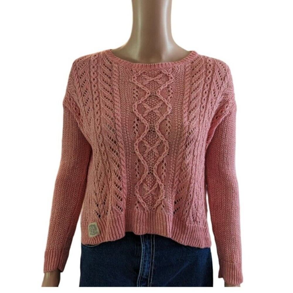 Polo Ralph Lauren 100% Linen Open Knit Sweater Pink Cropped M